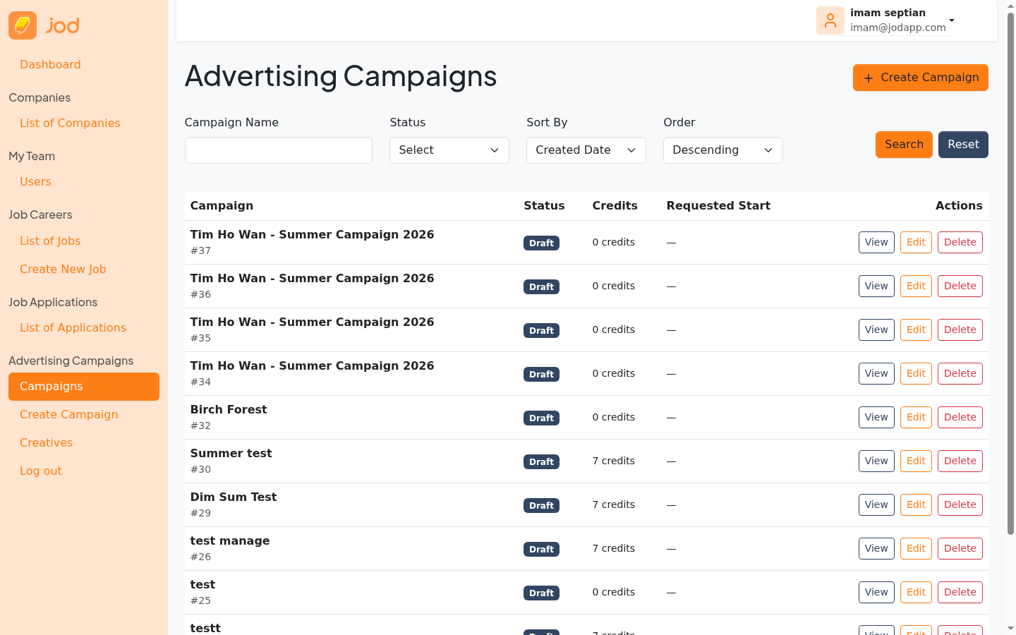 Campaign list page