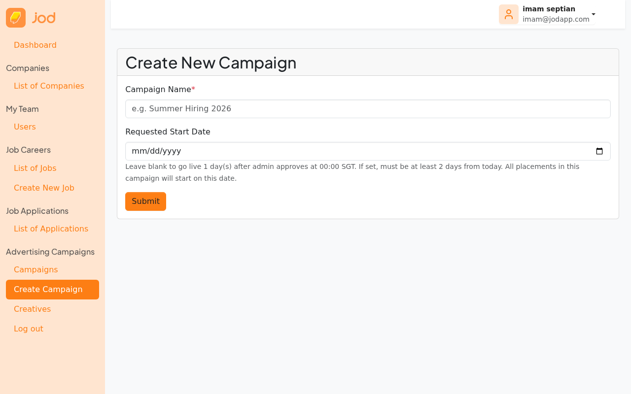 Create campaign form