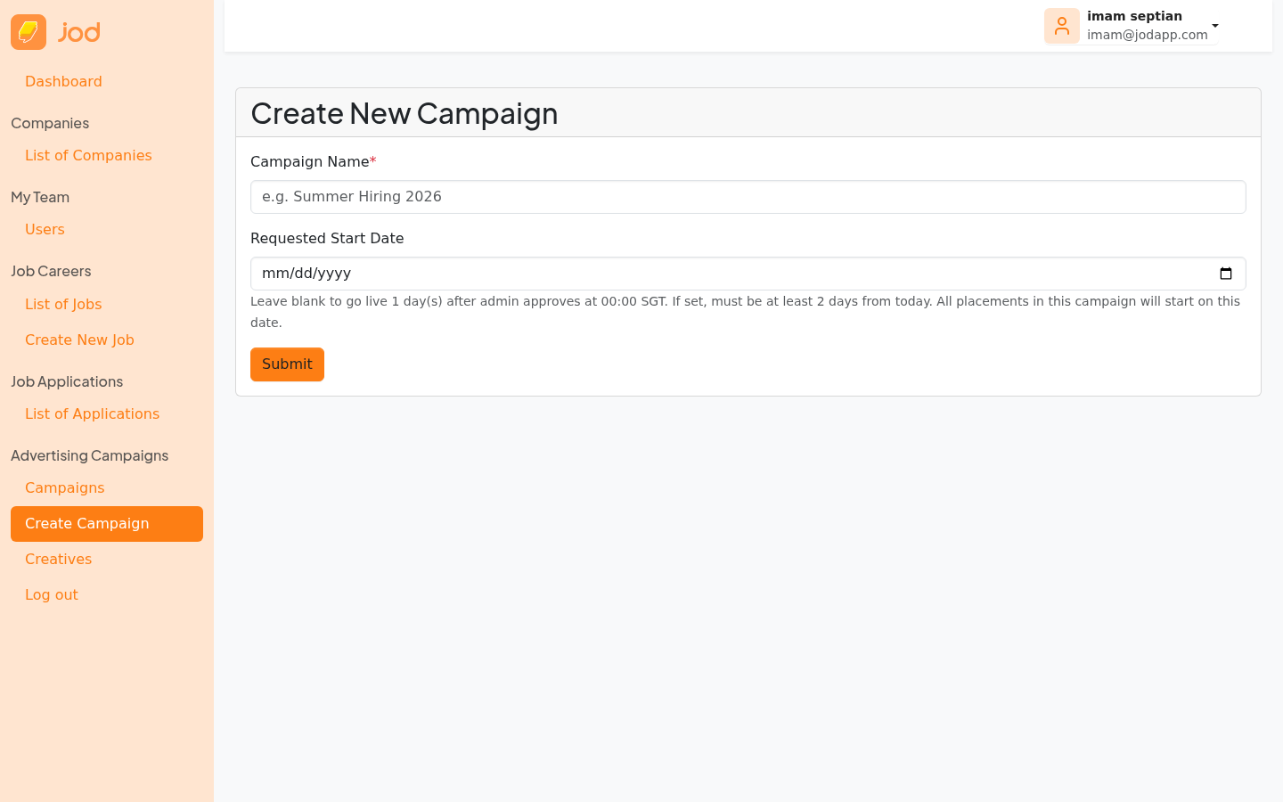 Create campaign form