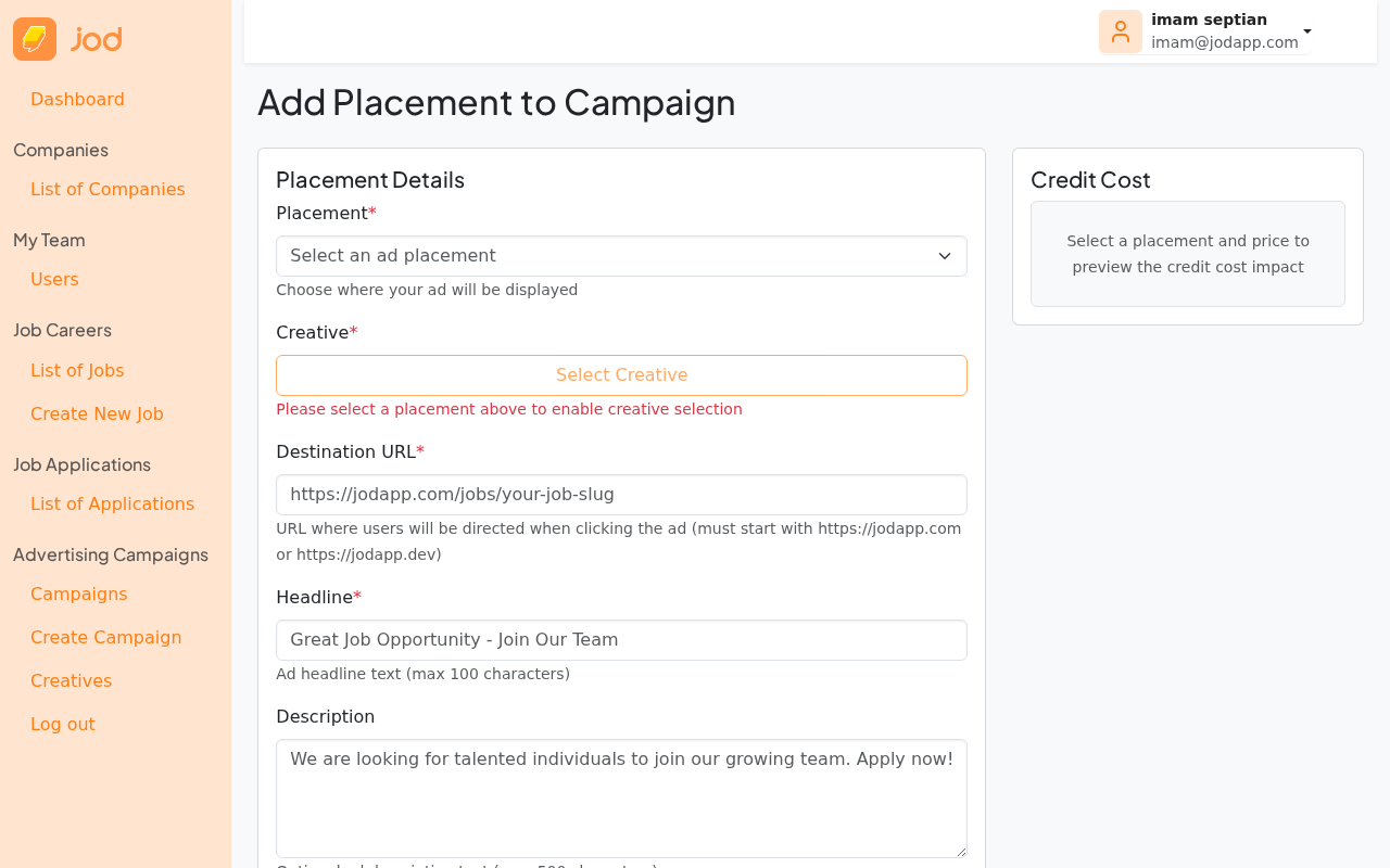 Add placement form - empty