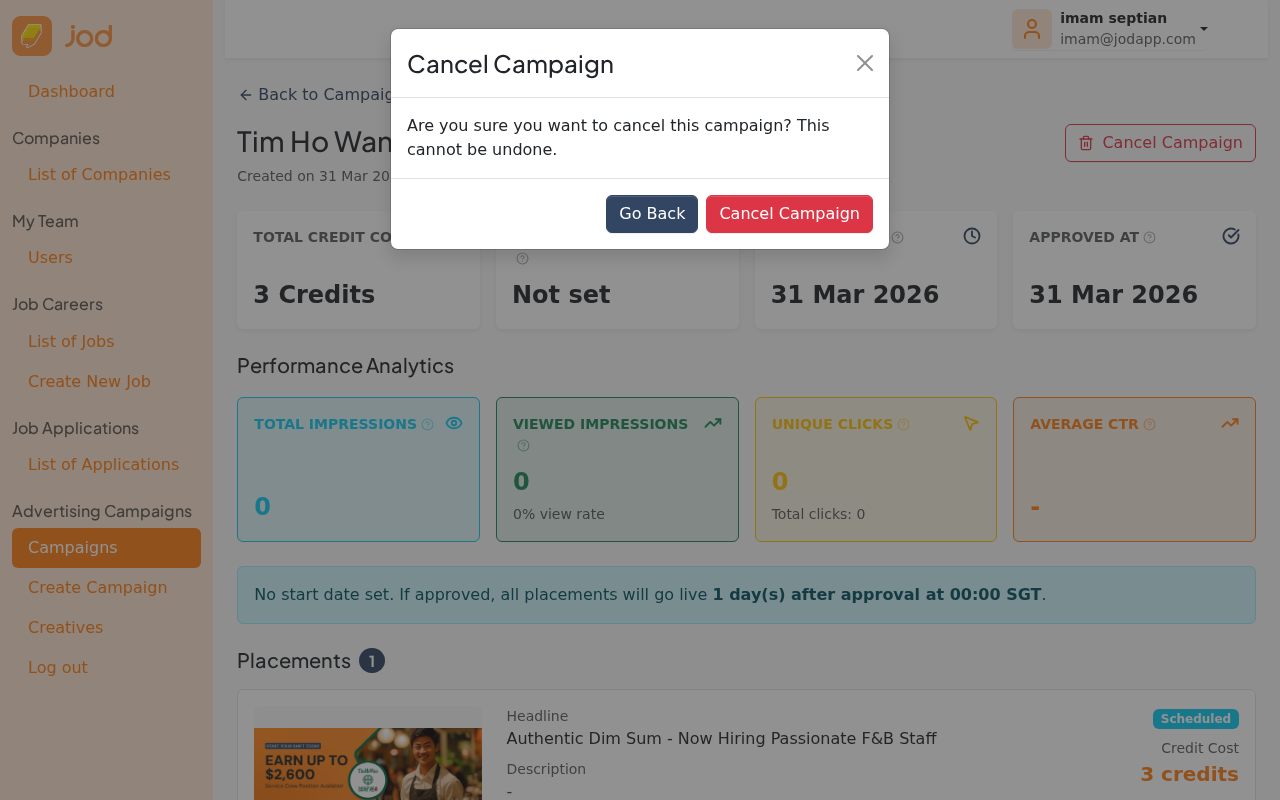 Cancel campaign confirmation modal