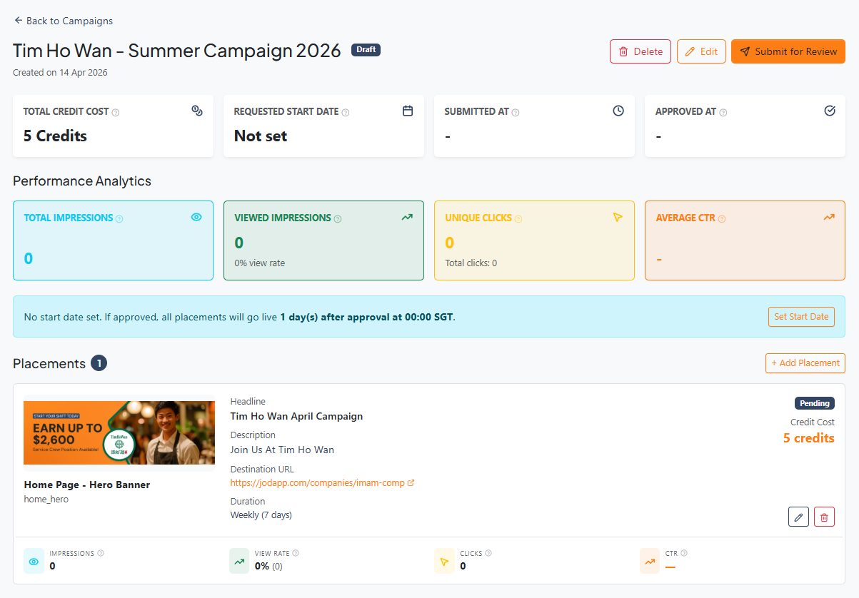 Campaign ready to submit