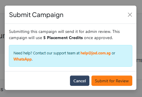 Submit for review confirmation modal