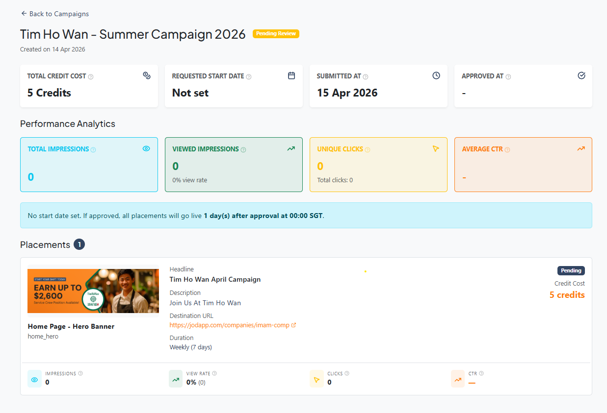 Campaign now pending review