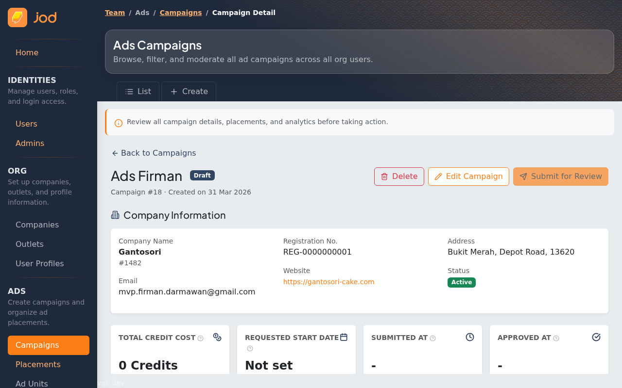 Admin campaign detail scrolled