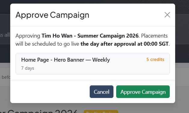 Approve confirmation modal