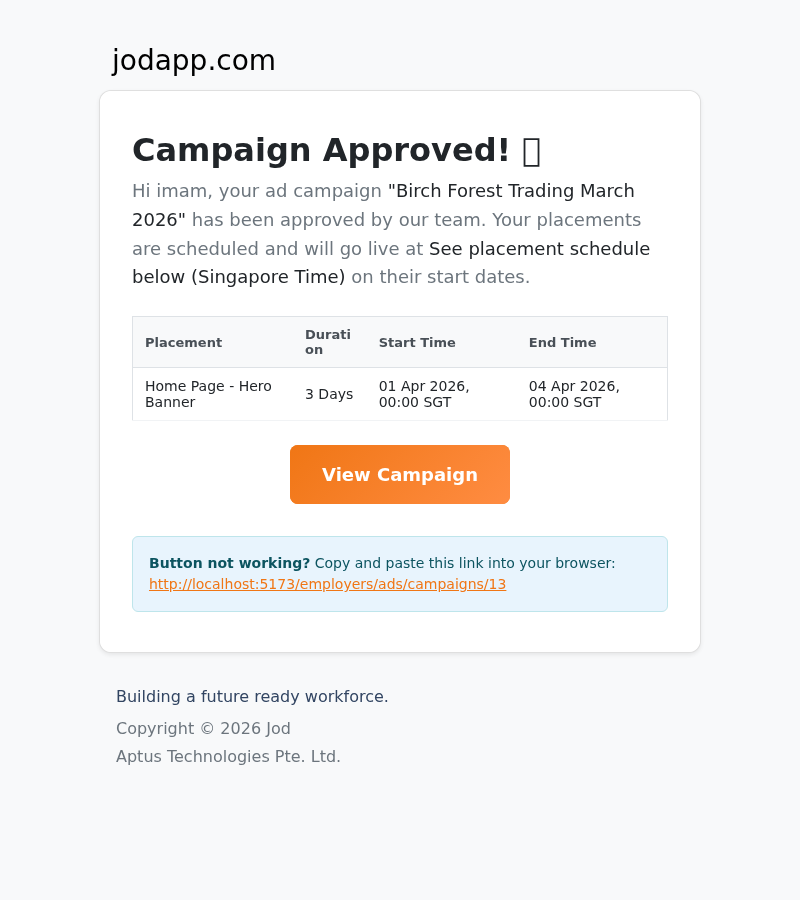 Approval notification email