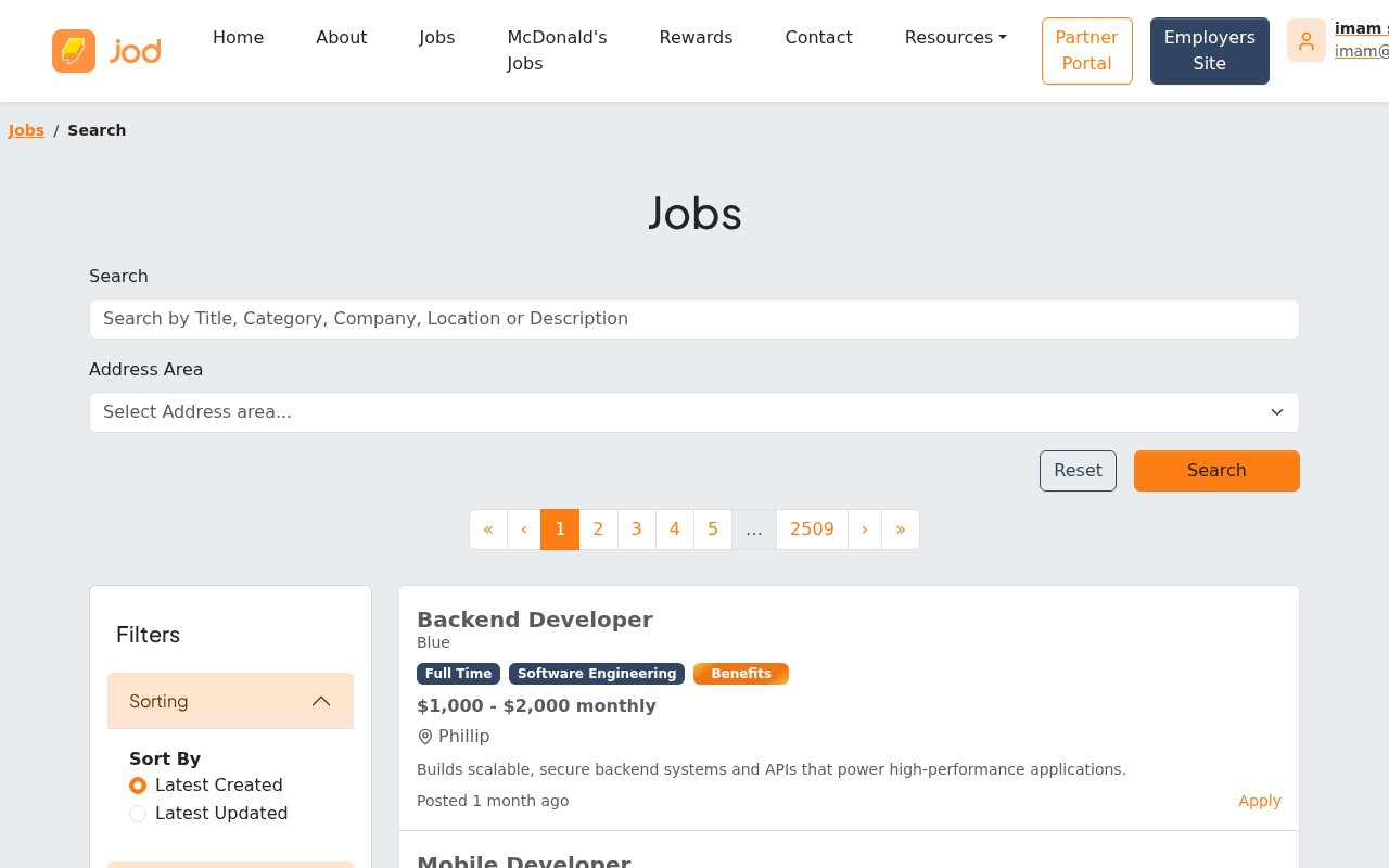 Job listings page with inline ad